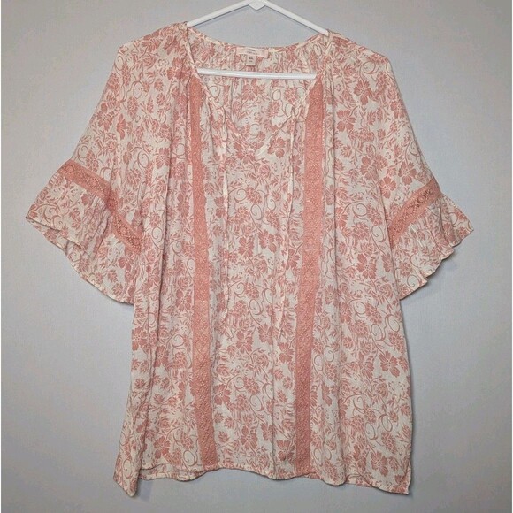 Como Tops - Women's Floral V Neck Pullover Tunic Blouse Pink Size XXL Como Vintage Hippie